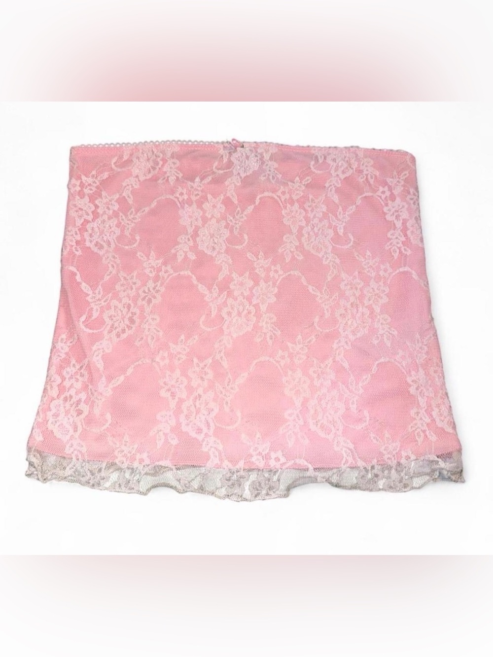 Edikted Pink lace tube top with white floral lace trim size small